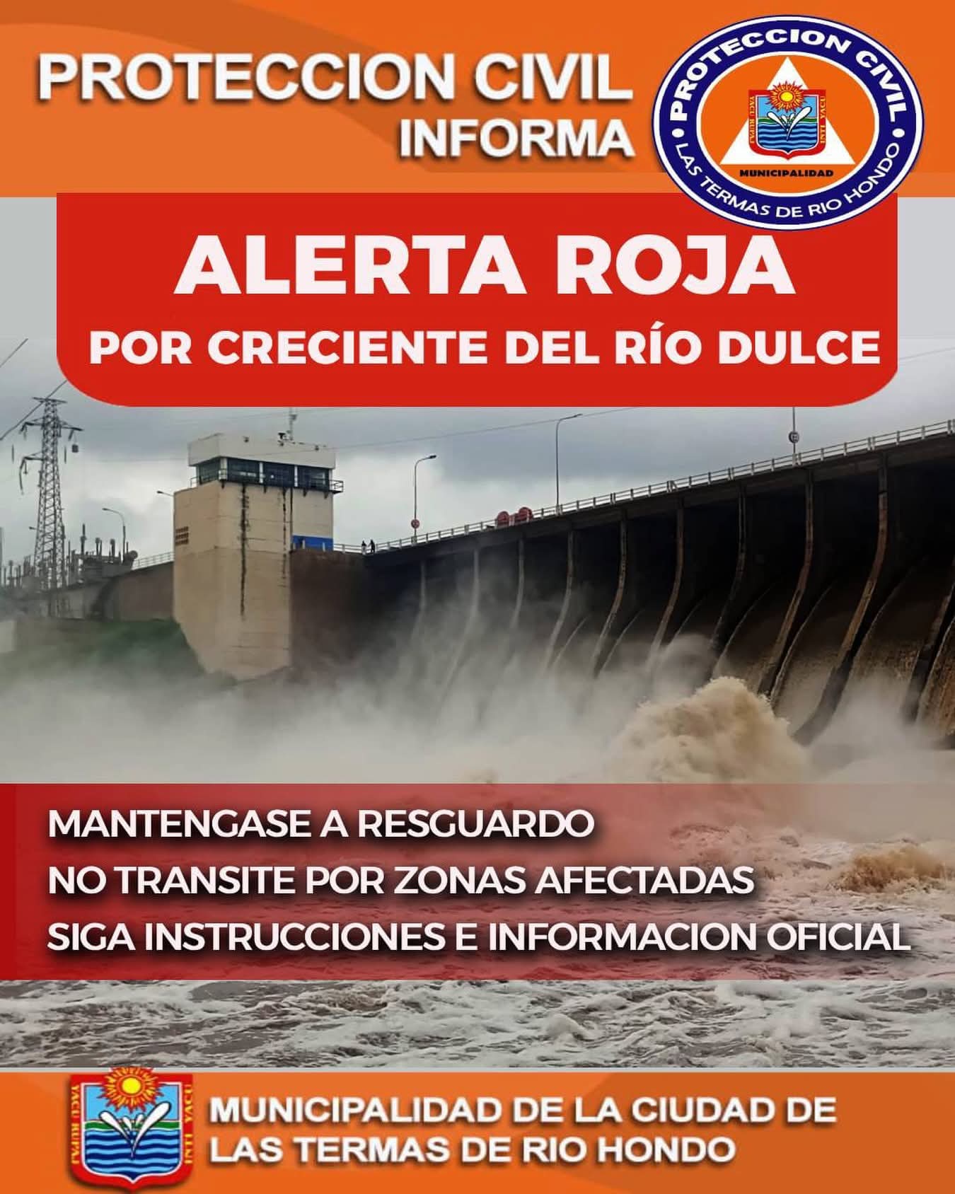 Declaración de Alerta Roja por creciente del Río Dulce