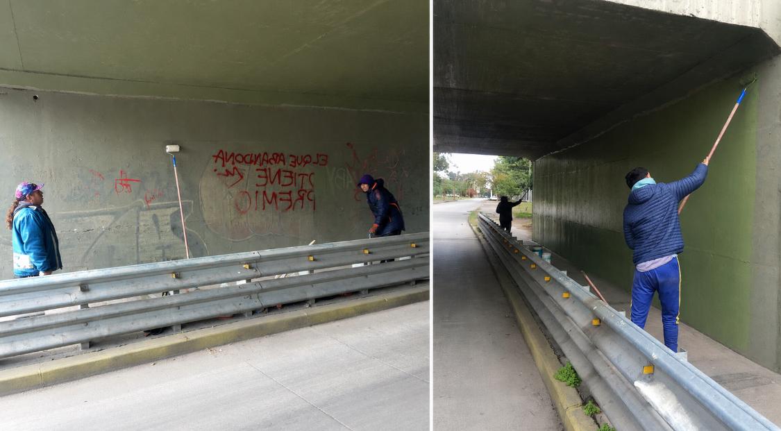 La Municipalidad renovó nuevamente la pintura del acceso por calle Salta al parque Aguirre que había sido vandalizado