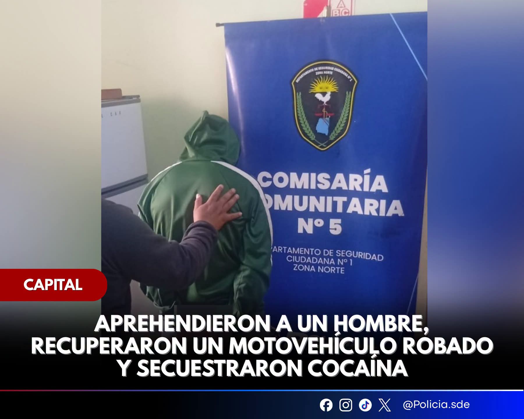 Detienen a un hombre y logran recuperar un motovehículo robado y le secuestran cocaína 