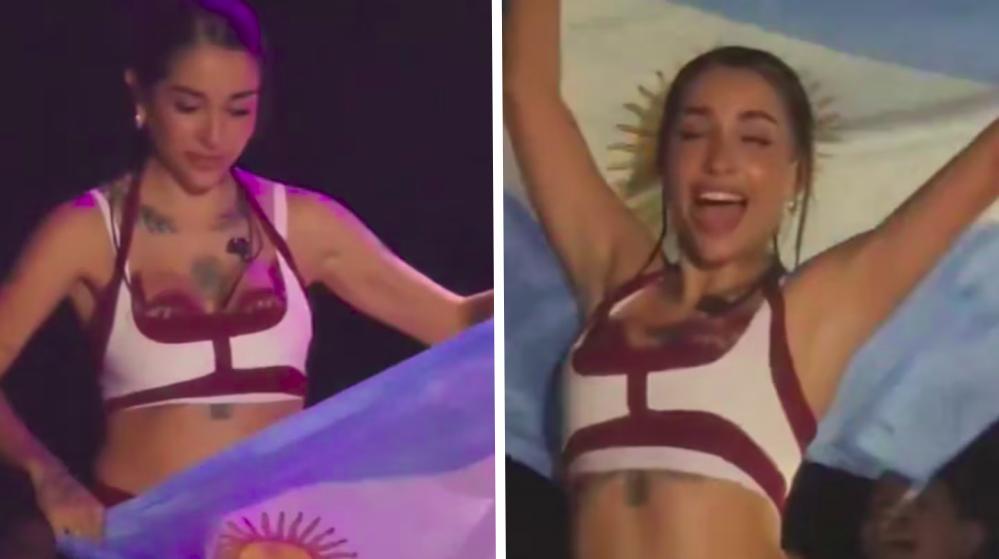   María Becerra flameó una bandera argentina en Barcelona en medio de las críticas al país